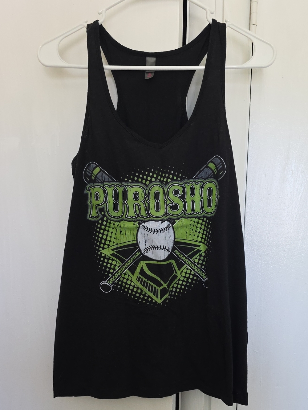 Black Tank Top with Green Baseball Graphic